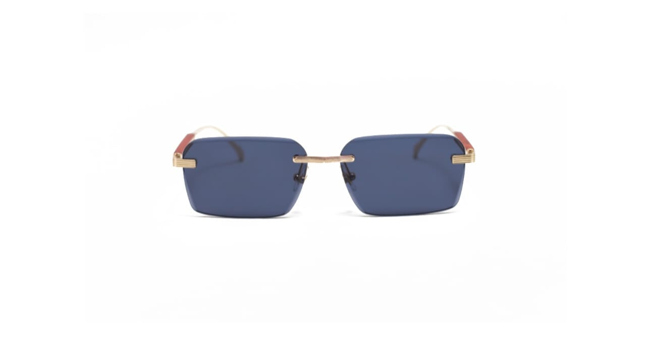 Rimless Rectangle Sunglasses – Silver & Red